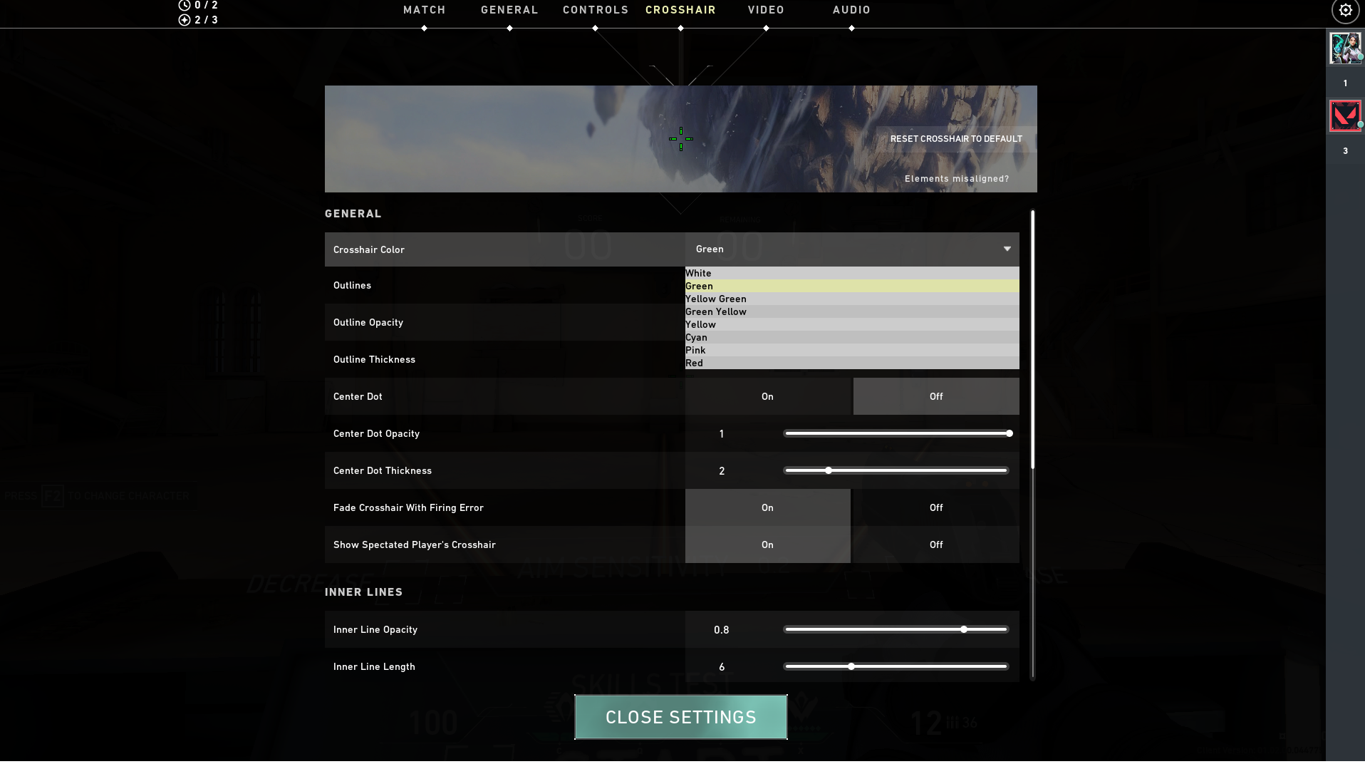 Screenshot of user settings, showing