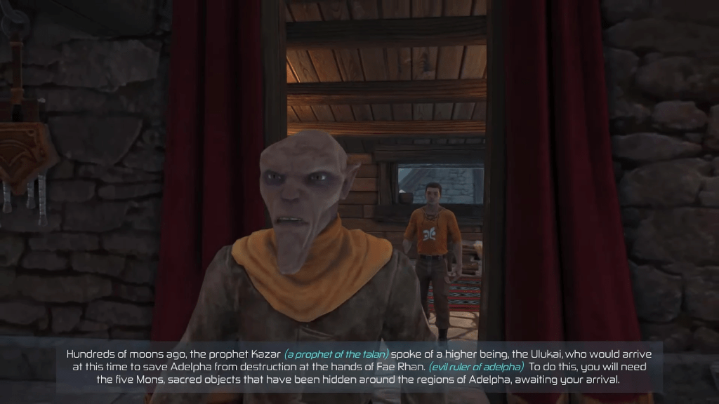 A man with a long chin stating a lot of text that is difficult to read.